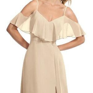 Azazie Jean chiffon dress in champagne